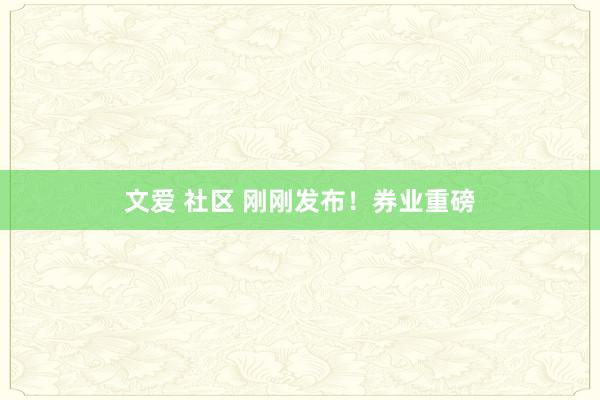 文爱 社区 刚刚发布！券业重磅