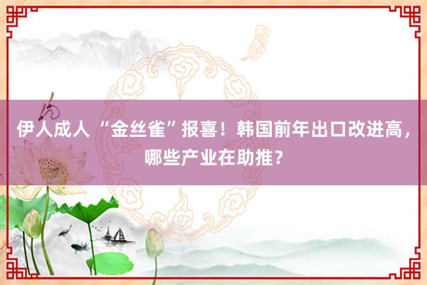 伊人成人 “金丝雀”报喜！韩国前年出口改进高，哪些产业在助推？